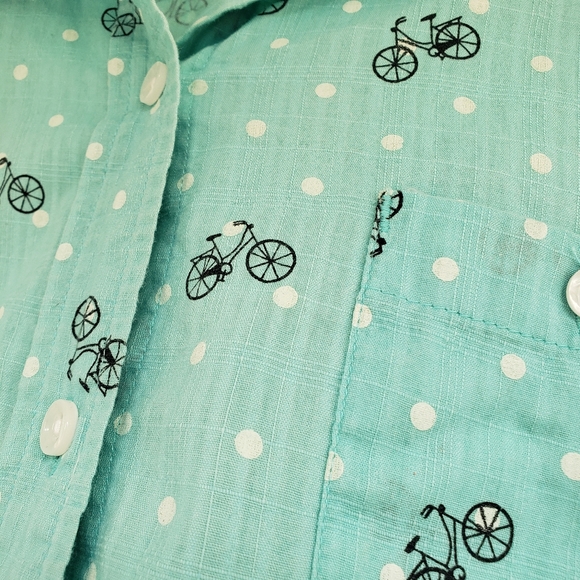 Karen Scott Bicycle Print Women's Large Button Down Shirt - Picture 3 of 5